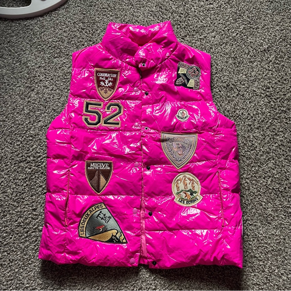 Moncler hot Pink Puffer Vest with Patches
